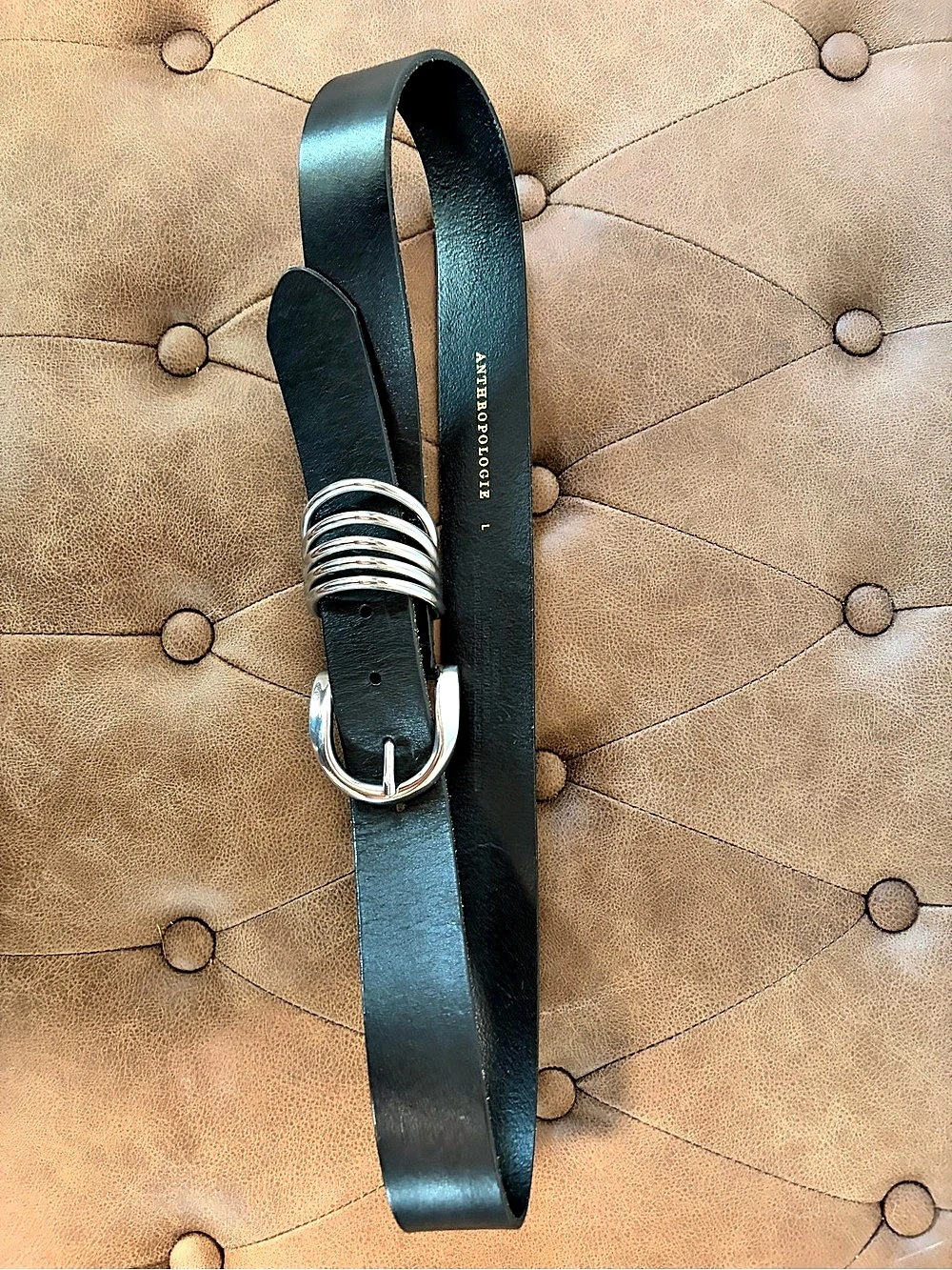 Anthropologie Multi Ring Accent Buckle Belt Black Large